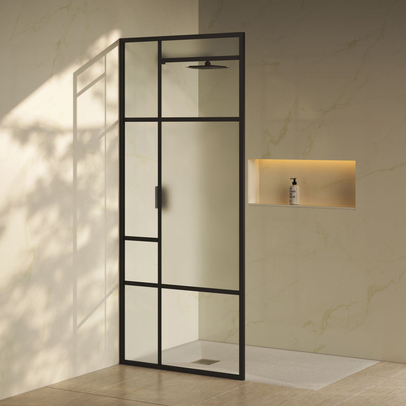 Leiden 34 x 78 Framed Fixed 3/8 in. (10mm) Frosted Tempered Glass Shower Door with Matte Black Frame