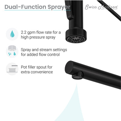 Nouvet Single Handle, Pull-Down Kitchen Faucet with Pot Filler in Matte Black