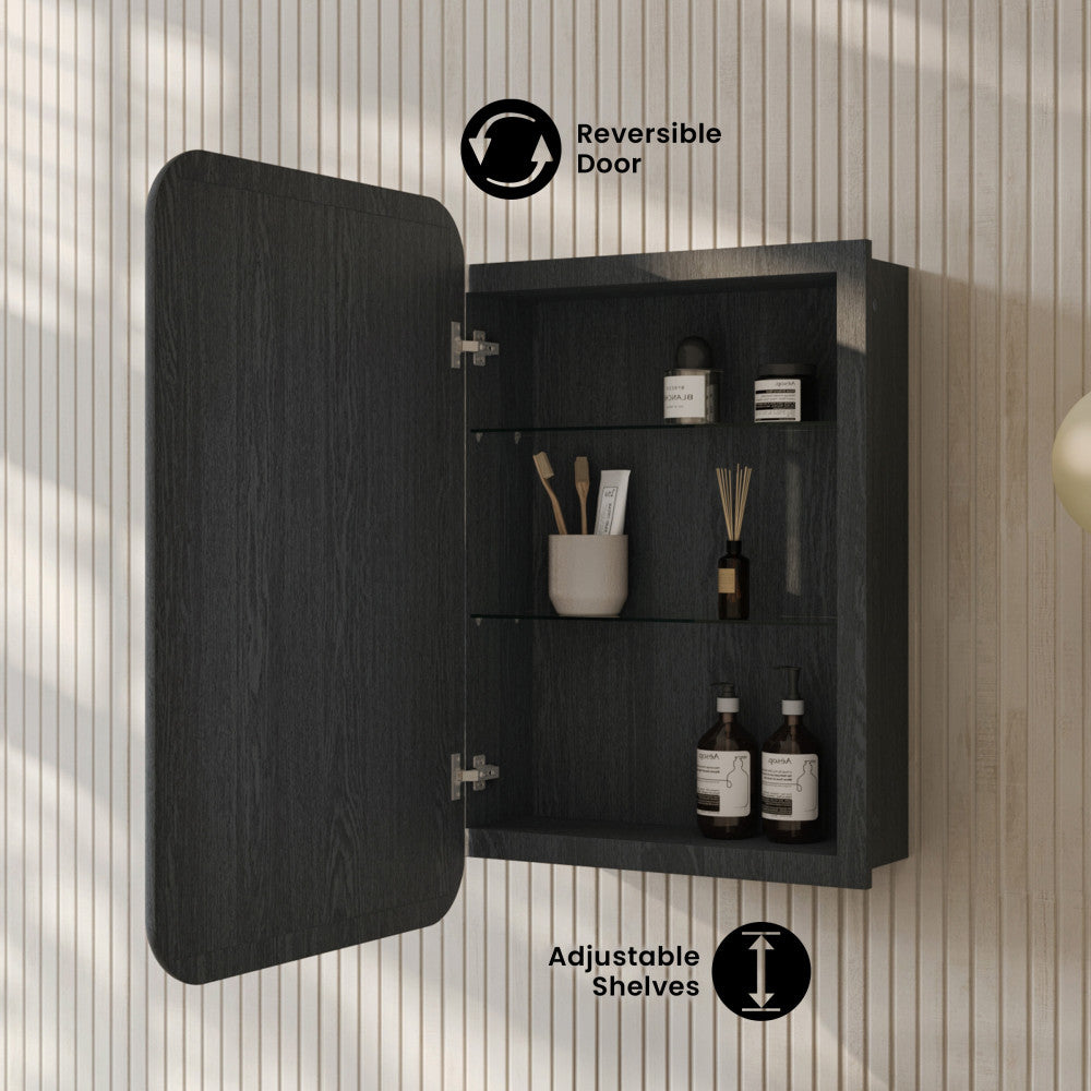 Plaisir 18 x 27 Recessed/Wall Mount Medicine Cabinet with Mirror in Black Oak