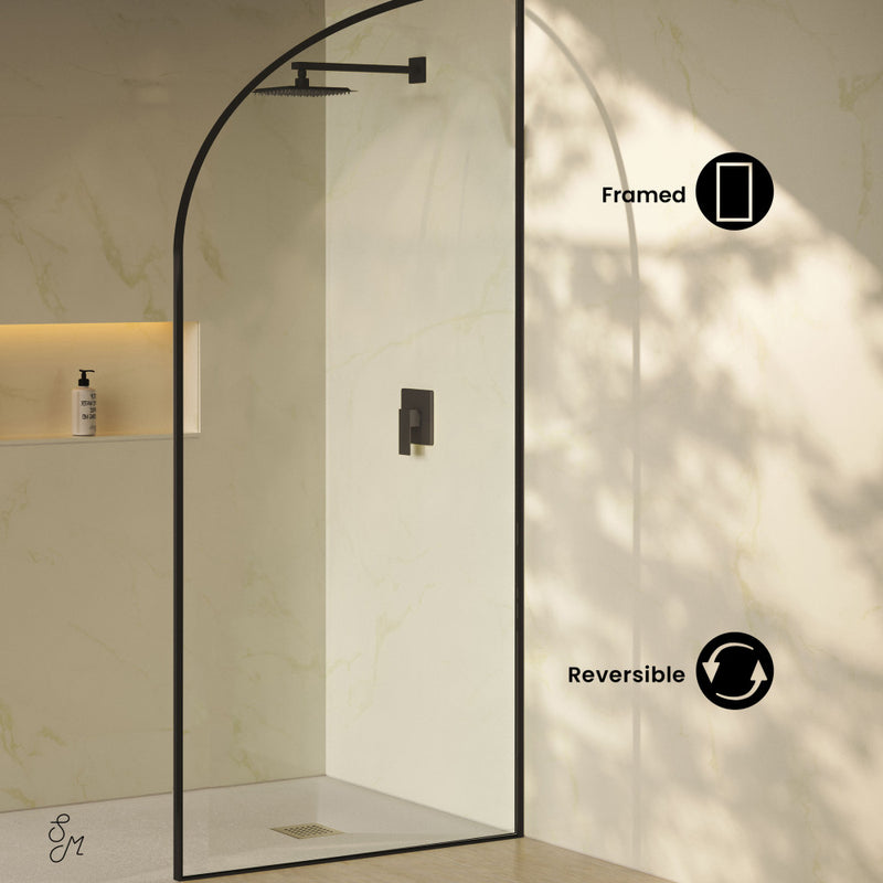 Demi 34 x 76 Framed Fixed 3/8 in. (10mm) Clear Tempered Glass Shower Door with Black Matte Frame