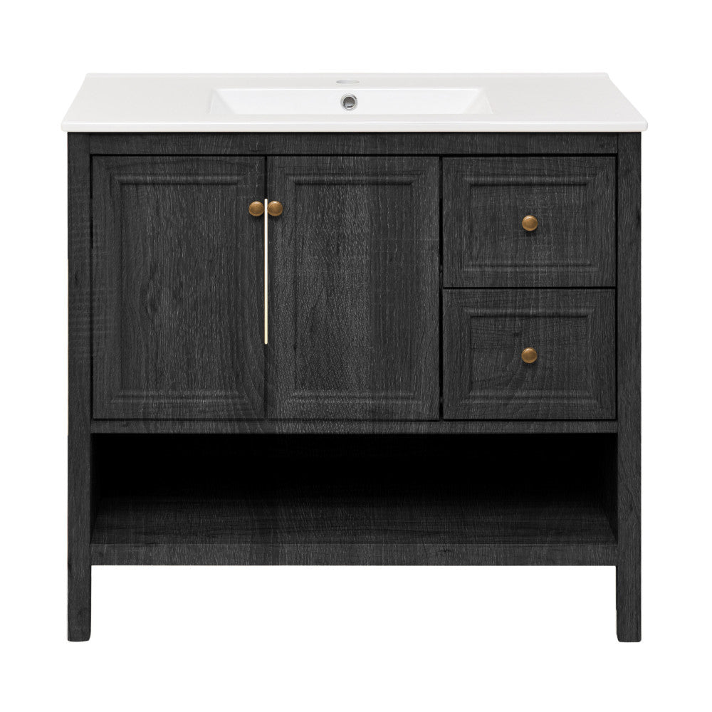 Chateau 36" Freestanding Bathroom Vanity in Black Oak with Sink Top