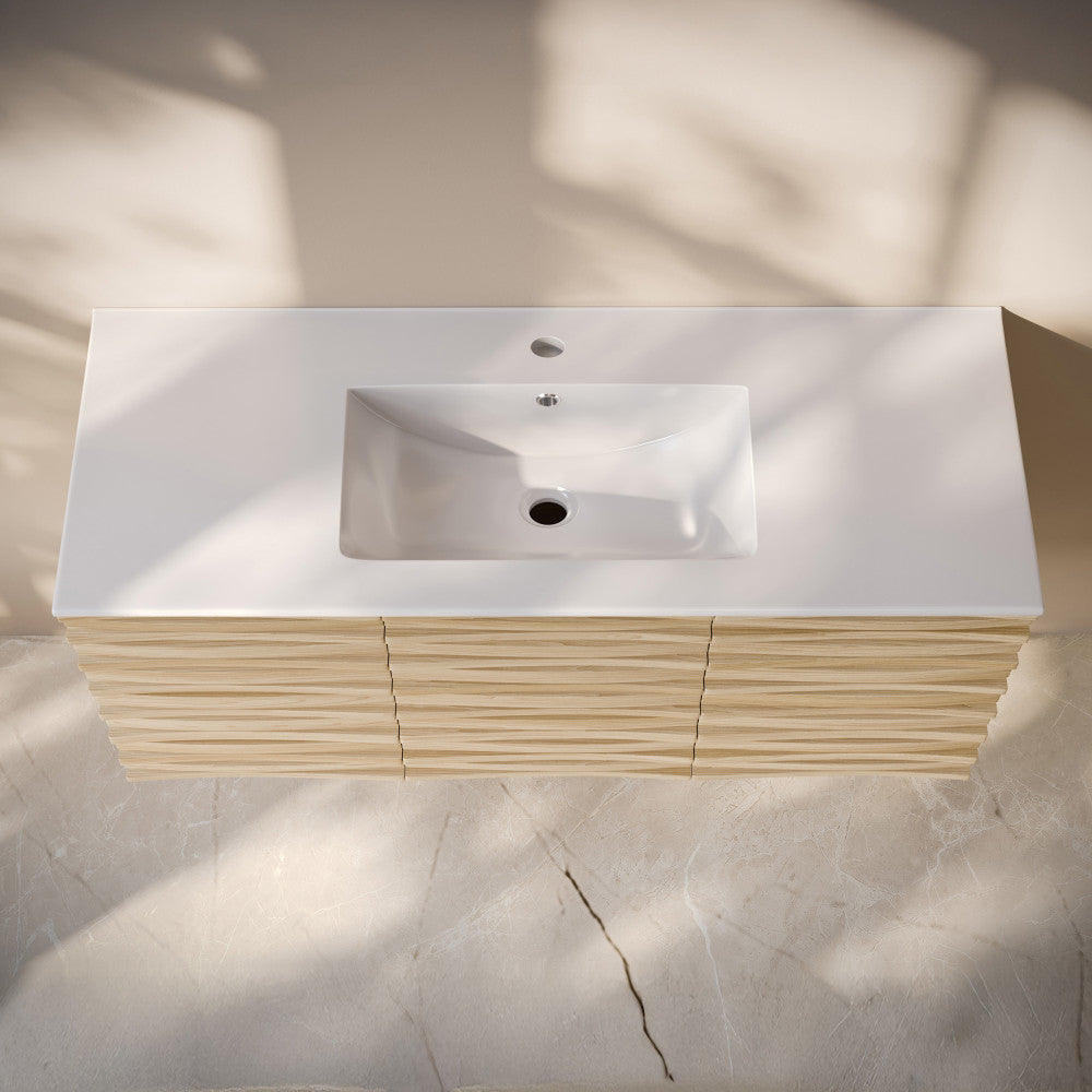 Cascade 48" Wall-Mounted Bathroom Vanity in Natural Oak with Sink Top