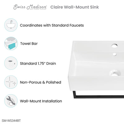 Claire 22" Wall-Mount Bathroom Sink with Black Towel Bar