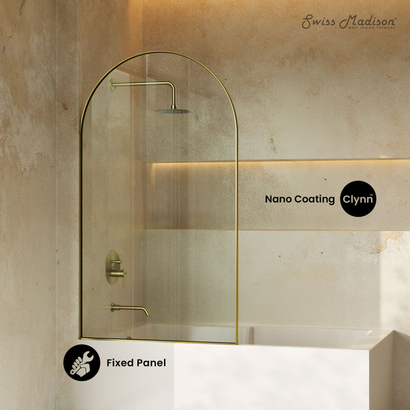 Porte 34 x 58 Framed Fixed 3/8 in. (10mm) Clear Tempered Glass Tub Door with Brushed Gold Frame