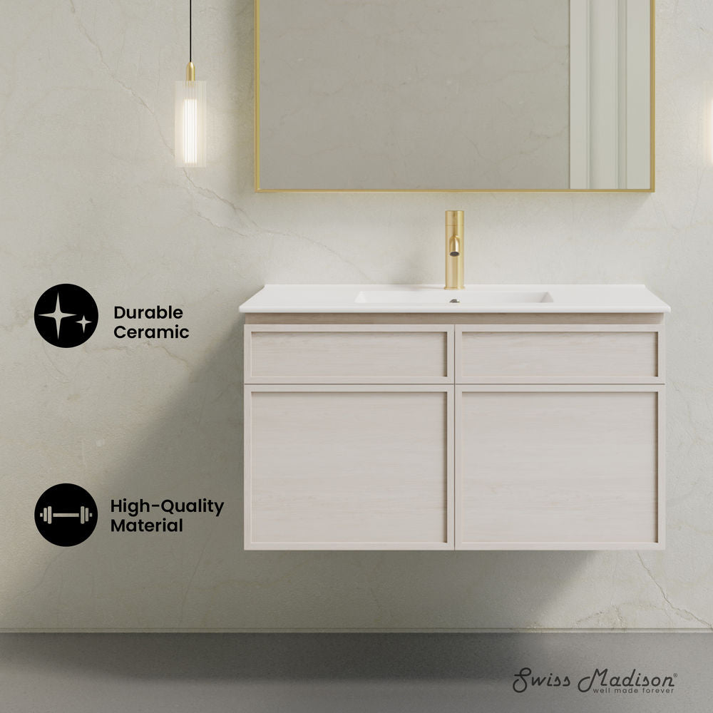 St. Tropez 36" Wall-Mounted Bathroom Vanity in White Oak with Sink Top