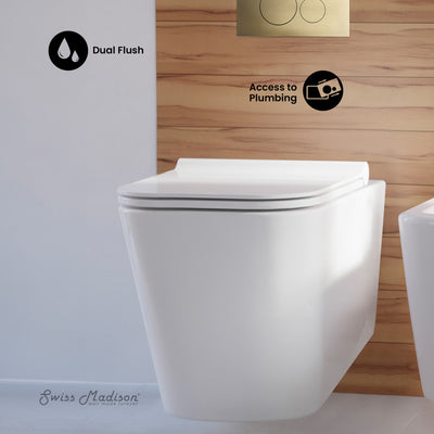 Concorde Wall-Hung Toilet Bundle 0.8/1.6 GPF Dual Flush in Glossy White with Brass Flush Plate