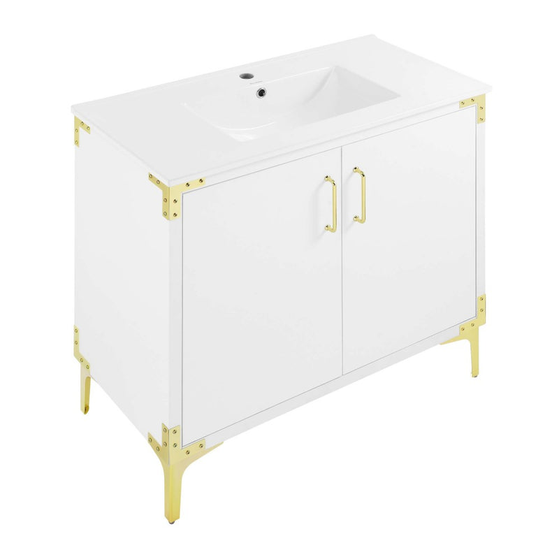 Voltaire 36" Single, Bathroom Vanity in White with Gold Hardware
