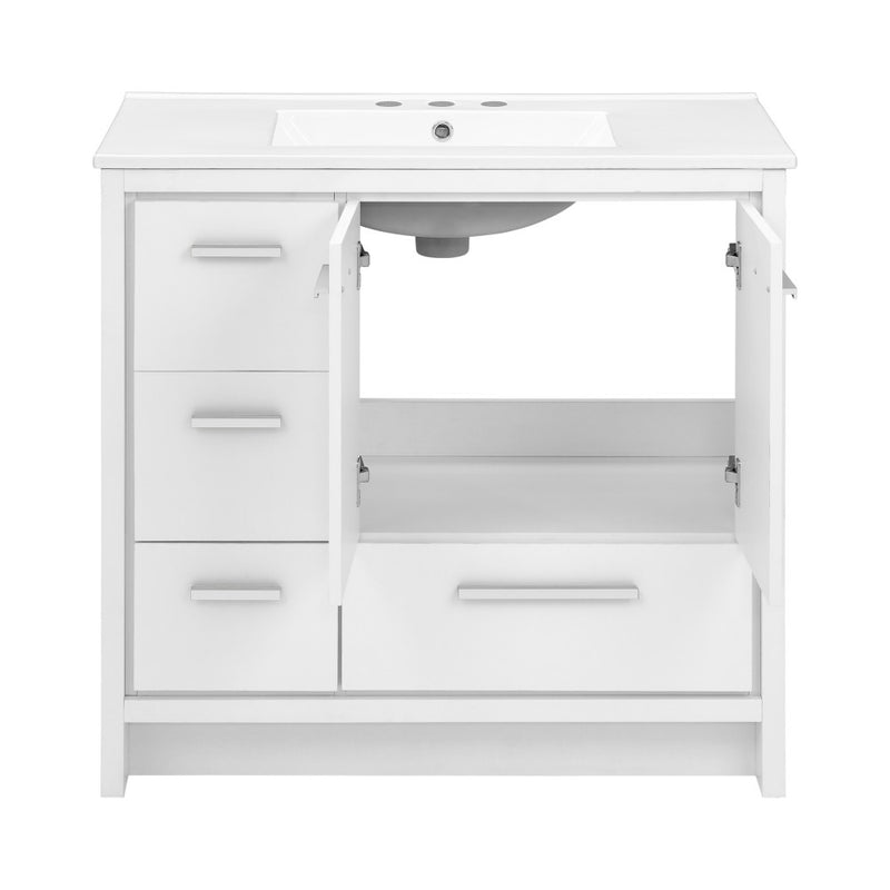 Virage 36 in. White Bathroom Vanity With White, 3-Hole Ceramic Sink Top