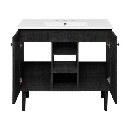 Bron 36" Freestanding Bathroom Vanity in Black Oak with 3-Hole Widespread Sink Top