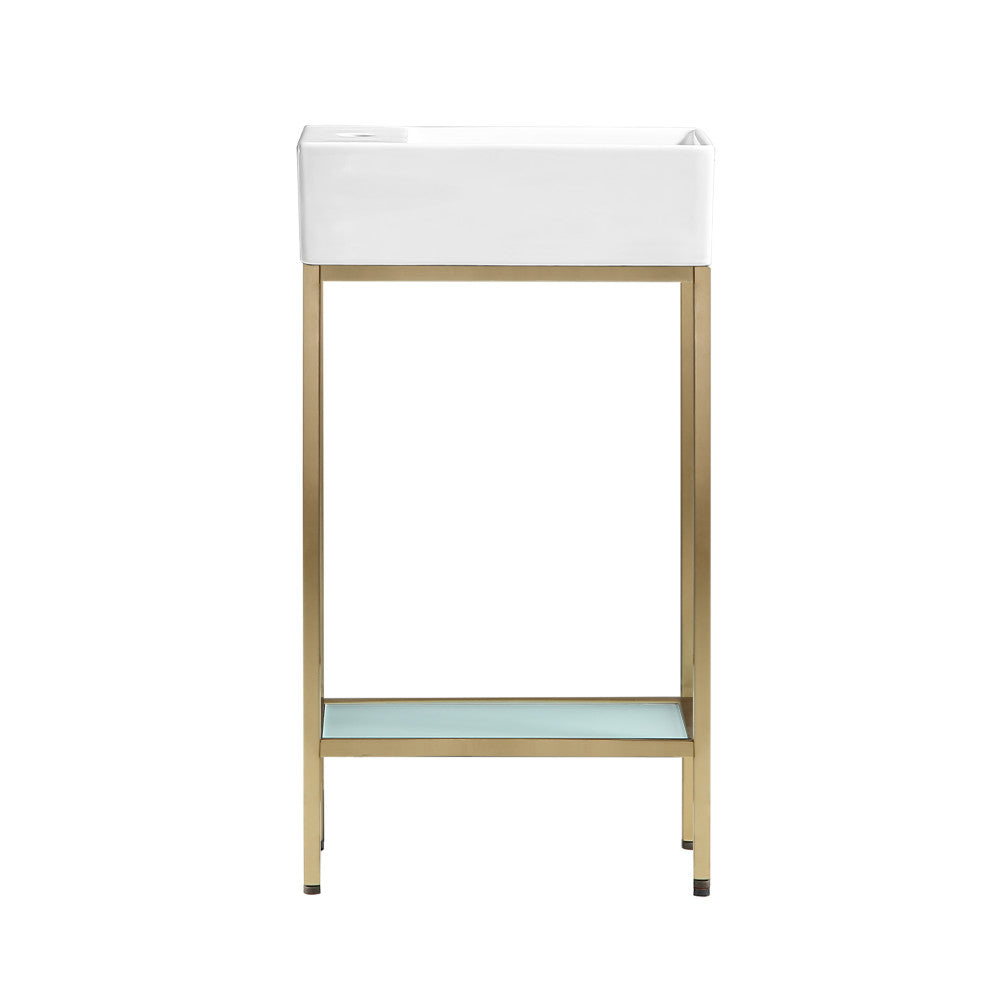 Pierre 19" Freestanding Bathroom Vanity with Open Shelf and Brushed Gold Metal Frame
