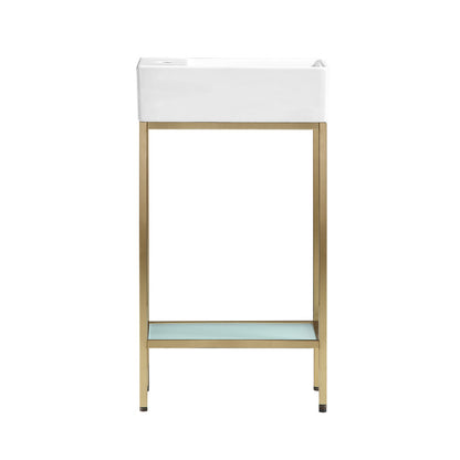 Pierre 19" Freestanding Bathroom Vanity with Open Shelf and Brushed Gold Metal Frame
