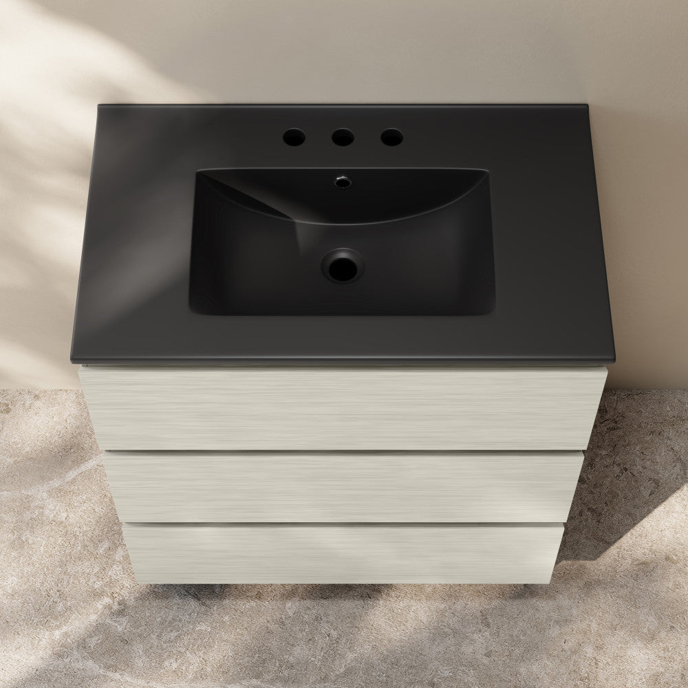 Liberte 30" Freestanding Bathroom Vanity in White Oak with Black 3-Hole Widespread Sink Top