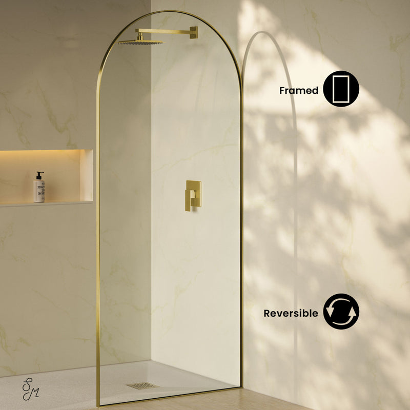 Porte 34 x 76 Framed Fixed 3/8 in. (10mm) Clear Tempered Glass Shower Door with Gold Brushed Frame