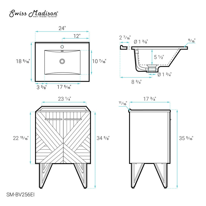 Annecy 24" Freestanding Bathroom Vanity in Greige with Sink Top