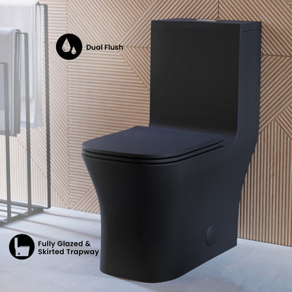 Concorde One-Piece 12" Rough-in 1.1/1.6 GPF Dual Top Flush Square Toilet in Matte Black