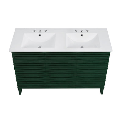Cascade 48" Freestanding Bathroom Vanity in Green Oak with 3-Hole Widespread Double Basin Sink Top