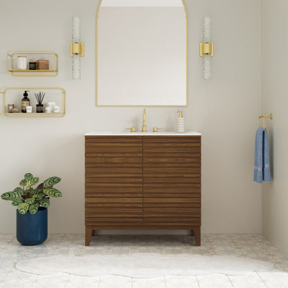 Cascade 30" Freestanding Bathroom Vanity in Brown Oak with 3-Hole Widespread Sink Top
