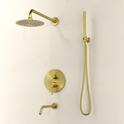 Ivy 1.8 GPM Wall Mount Fixed Shower Head with Hand Sprayer and Tub Filler in Brushed Gold, Valve Included