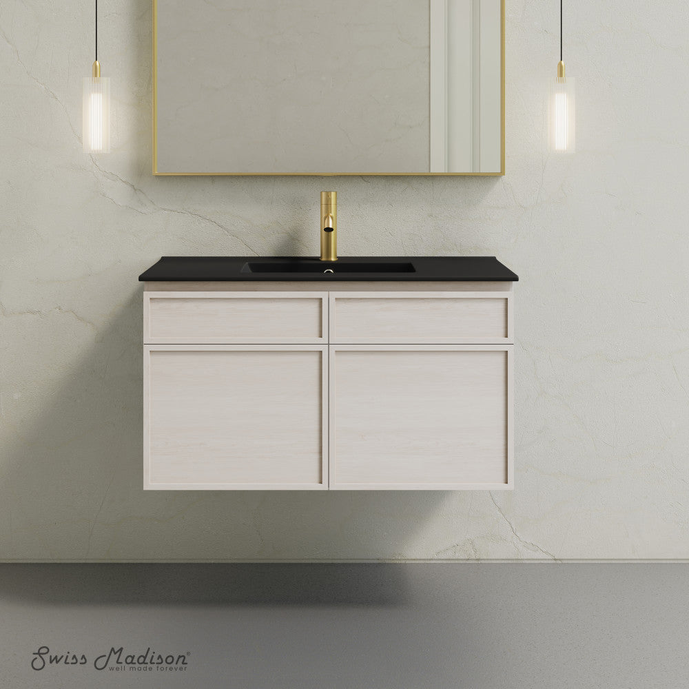 St. Tropez 36" Wall-Mounted Bathroom Vanity in White Oak with Black Sink Top