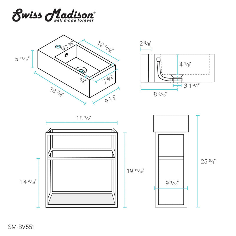 Pierre 19.5 Single, Metal Frame, Open Shelf, Bathroom Vanity