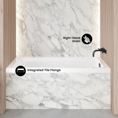 Voltaire 54 x 30 Right Drain Soaking Alcove Bathtub in Glossy White