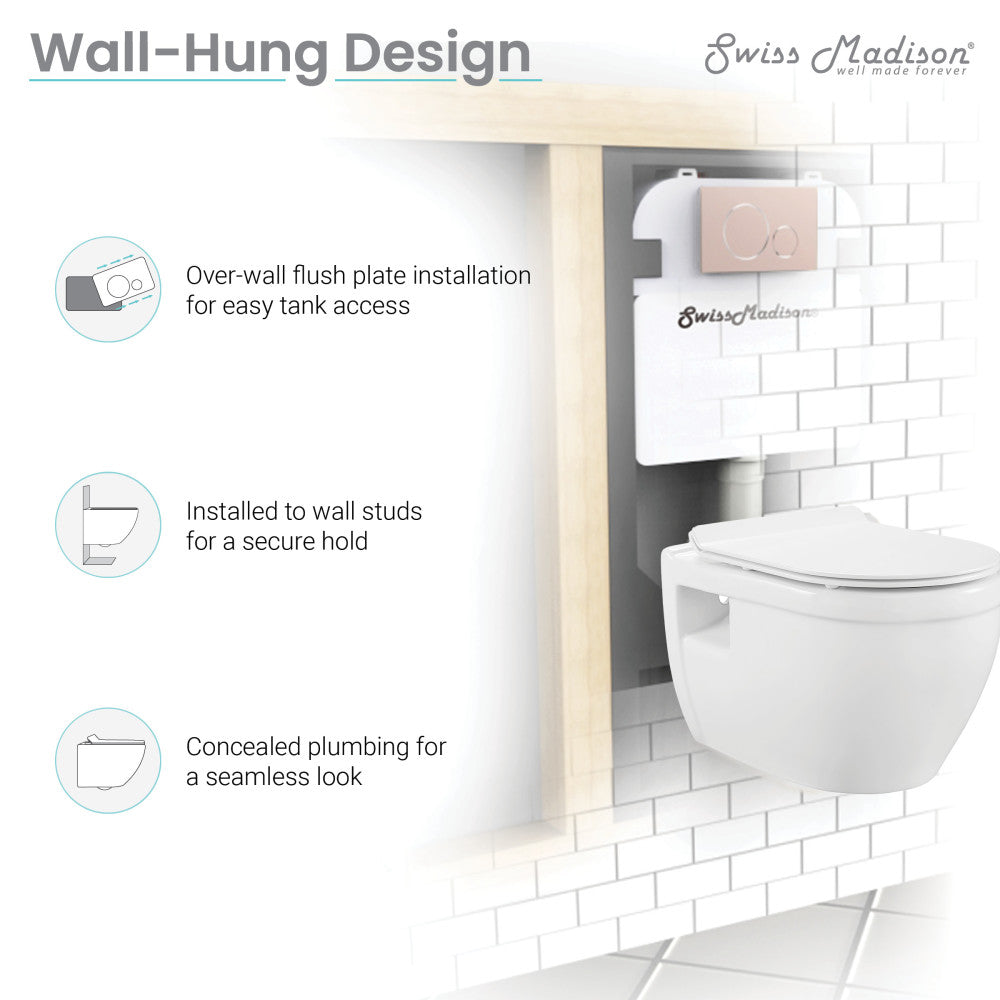 Ivy Wall-Hung Toilet Bundle 0.8/1.6 GPF Dual Flush in Glossy White with Flush Plate