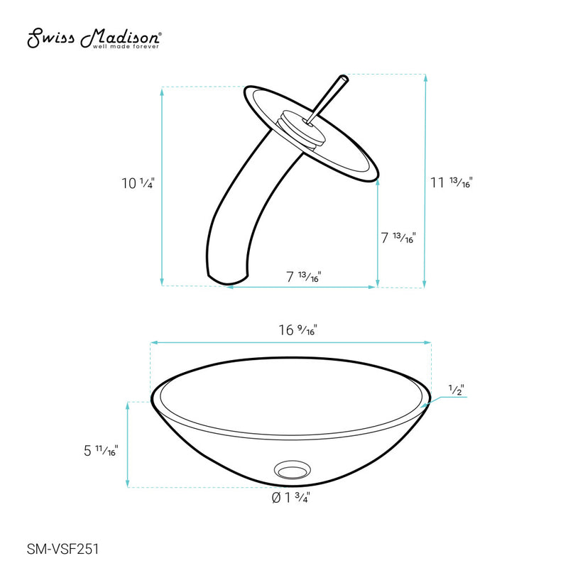 Cascade 16.5 Glass Vessel Sink with Faucet, Clear