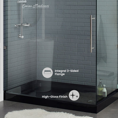 Voltaire 60" x 36" Acrylic Black, Single-Threshold, Right Drain, Shower Base