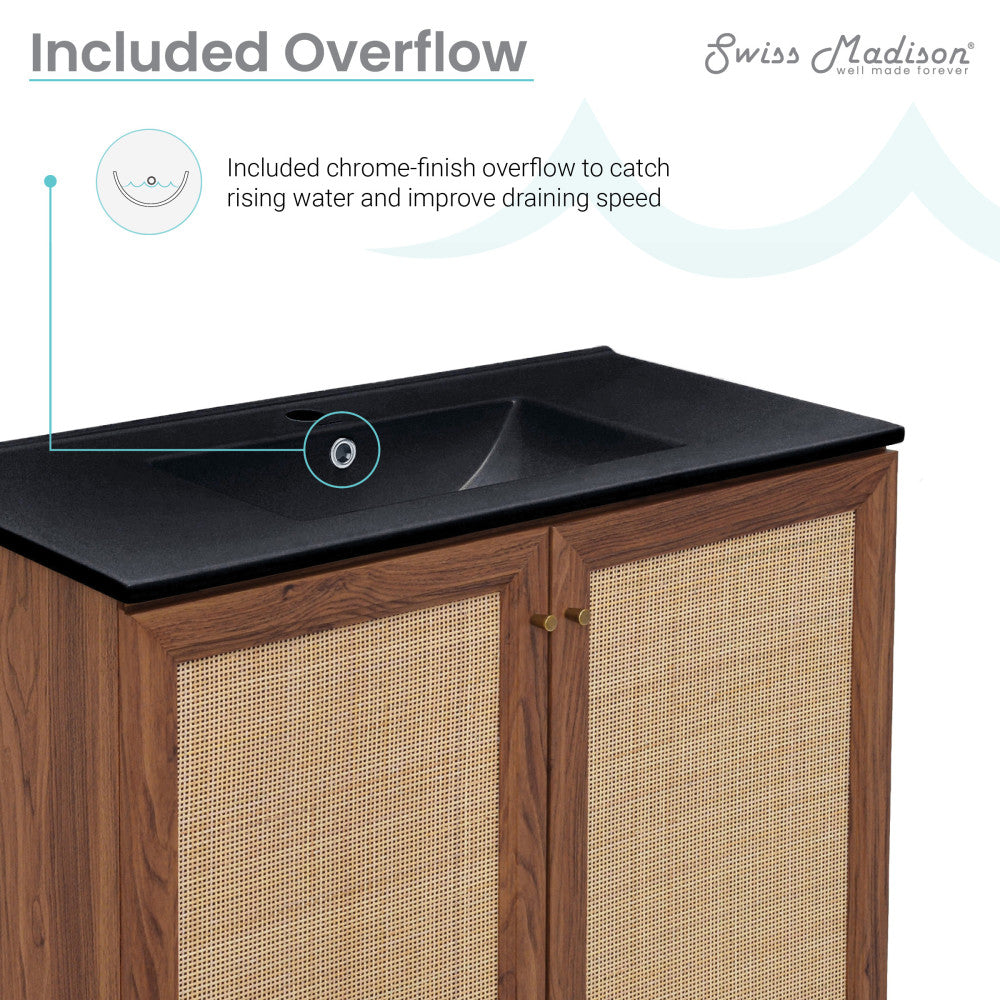 Classe 36" Freestanding Bathroom Vanity in Brown Oak with Black Sink Top