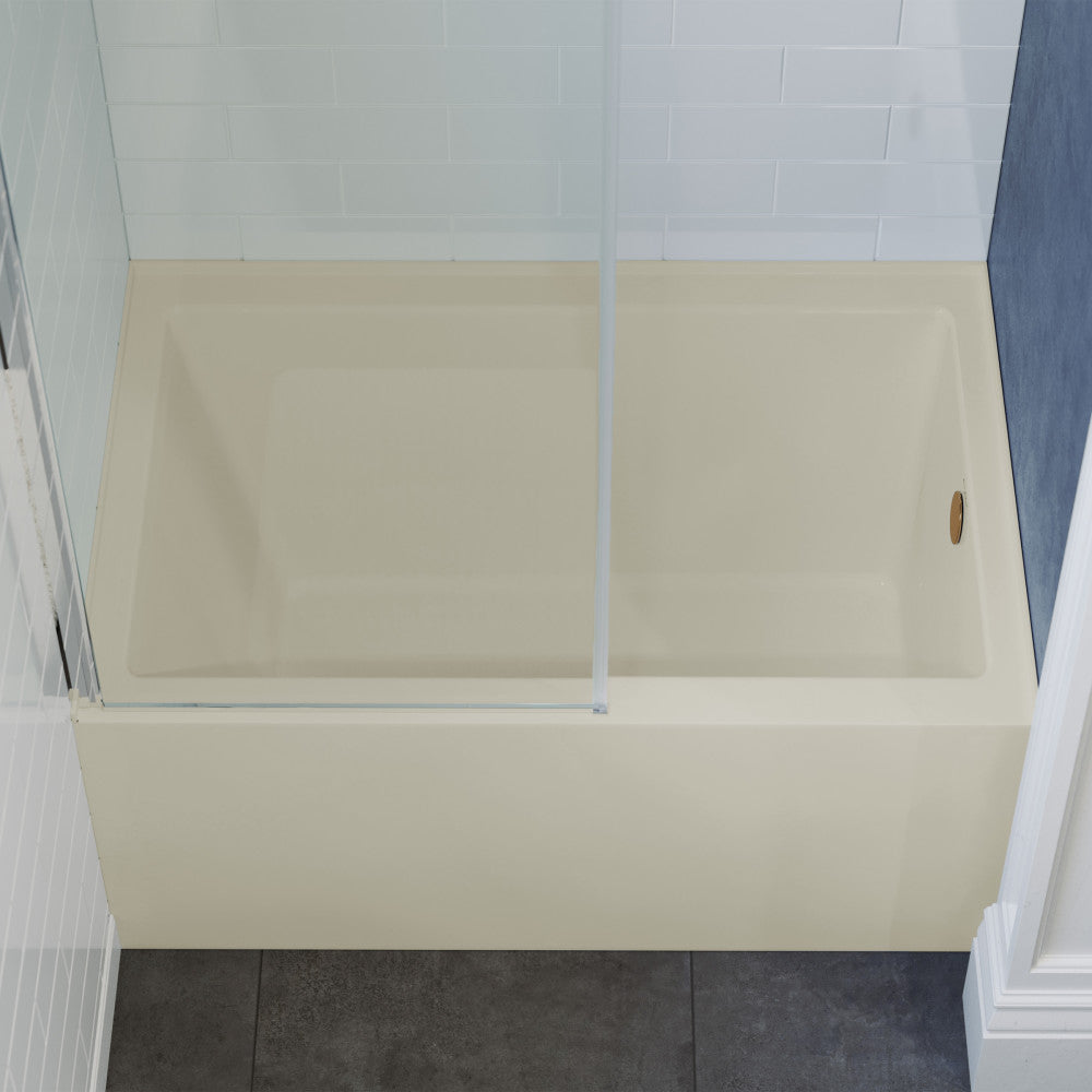 Alcove apron front bathtub 48x32 inch in bisque with right-hand drain.