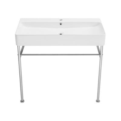 Carre 36 Ceramic Console Sink White Basin Chrome Legs