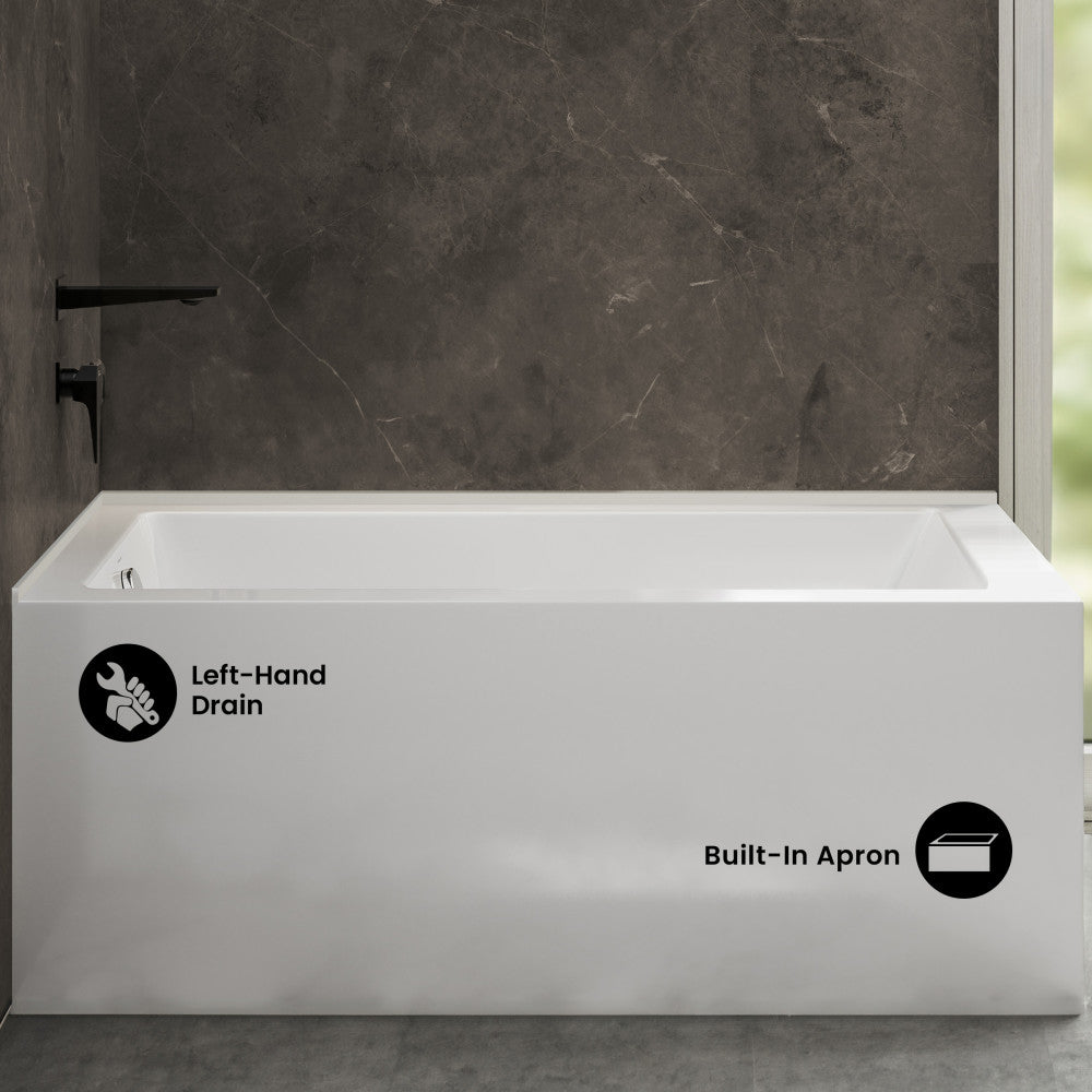 Voltaire 72 x 36 Left Drain Soaking Alcove Corner Apron Bathtub in Glossy White
