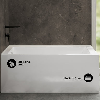 Voltaire 72 x 36 Left Drain Soaking Alcove Corner Apron Bathtub in Glossy White