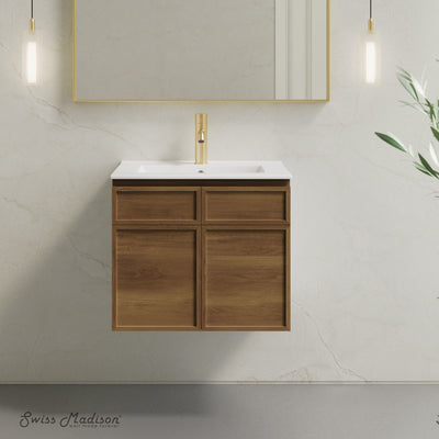St. Tropez 24" Wall-Mounted Bathroom Vanity in Brown Oak with Sink Top