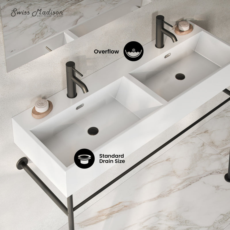 Claire 48" Double Basin Console Sink with Matte Black Legs