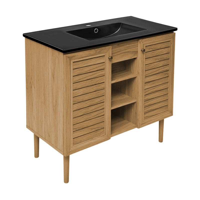 Bron 36" Freestanding Bathroom Vanity in Golden Oak with Black Sink Top