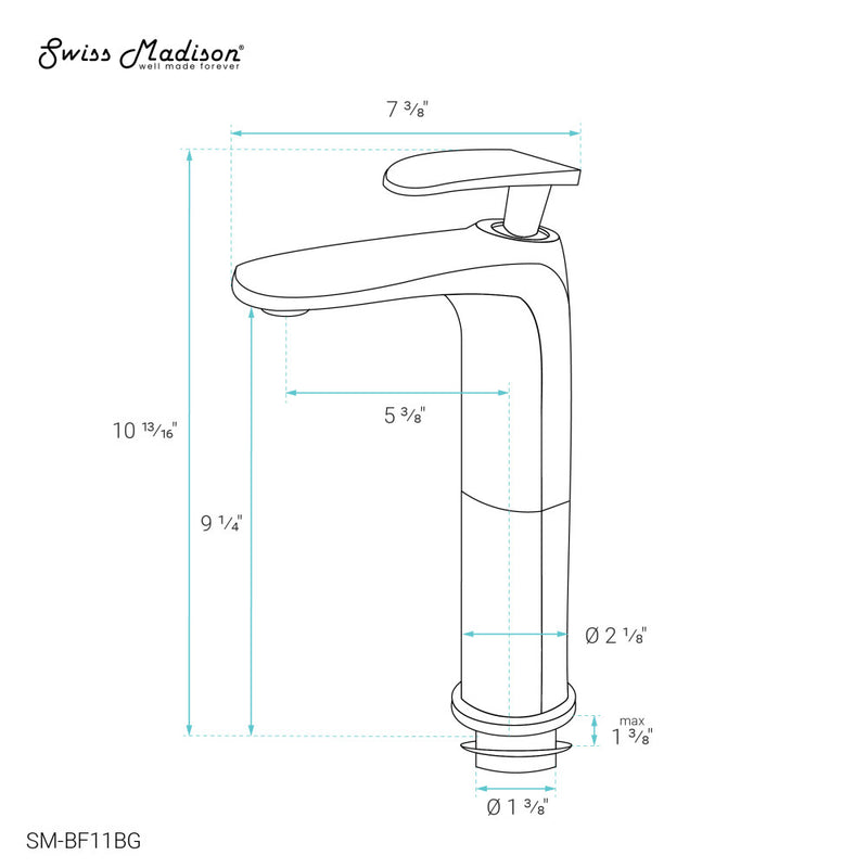 Sublime Single Hole, Single-Handle, High Arc Bathroom Faucet in Brushed Gold