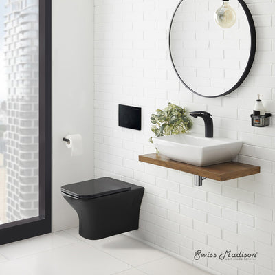 Carre Wall-Hung Toilet Bundle 0.8/1.6 GPF Dual Flush in Matte Black with Black Flush Plate