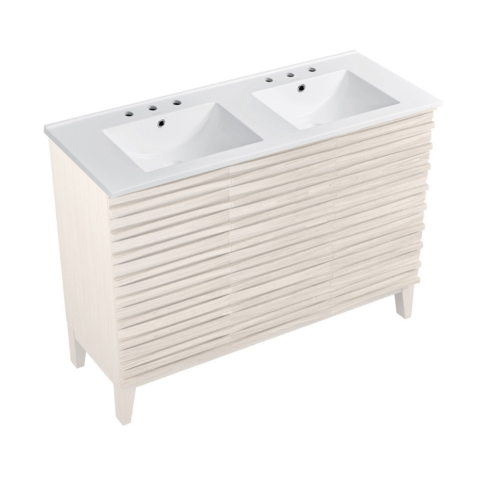 Cascade 48" Freestanding Bathroom Vanity in White Oak with 3-Hole Widespread Double Basin Sink Top