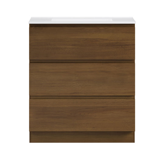 Liberte 30" Freestanding Bathroom Vanity in Brown Oak with 3-Hole Widespread Sink Top