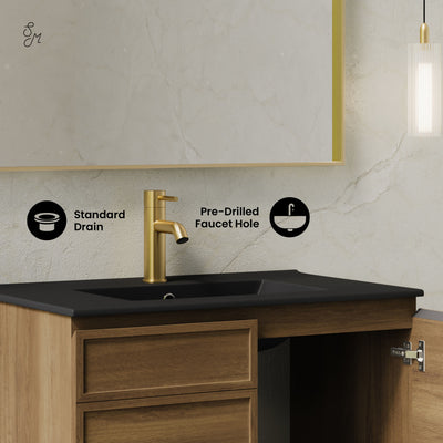 St. Tropez 30" Wall-Mounted Bathroom Vanity in Brown Oak with Black Sink Top