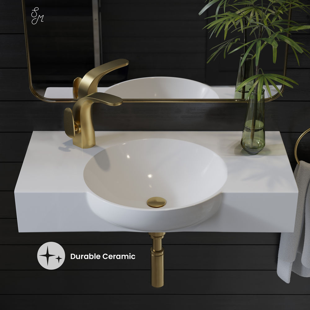 Chateau 30" Wall-Mounted Sink Center Basin with Left Side Faucet Mount in Glossy White