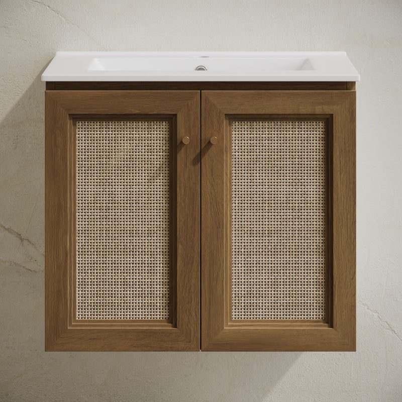 Classe 24" Wall-Mounted Bathroom Vanity in Brown Oak with Single Faucet Hole Vanity Top