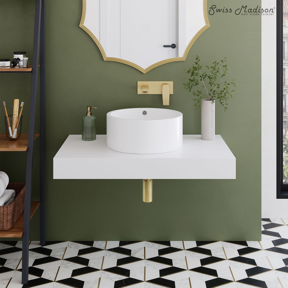 Monaco 36" Floating Bathroom Shelf with Vessel Sink in Glossy White