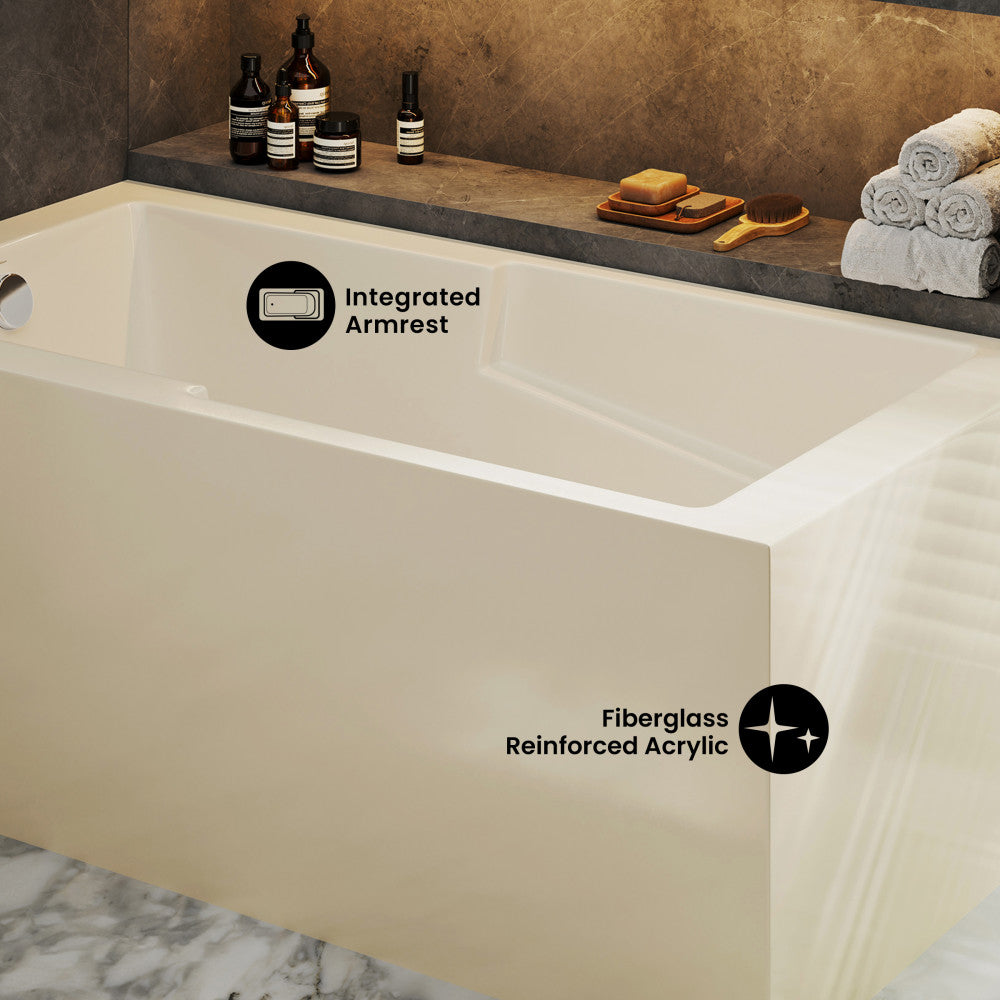 Voltaire 60 x 32 Left Drain Soaking Alcove Corner Apron Bathtub in Glossy Bisque