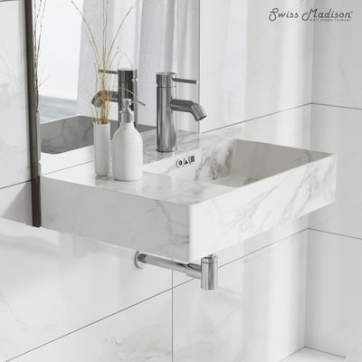 St. Tropez 24" Right Side Faucet Wall-Mount Bathroom Sink in White Marble