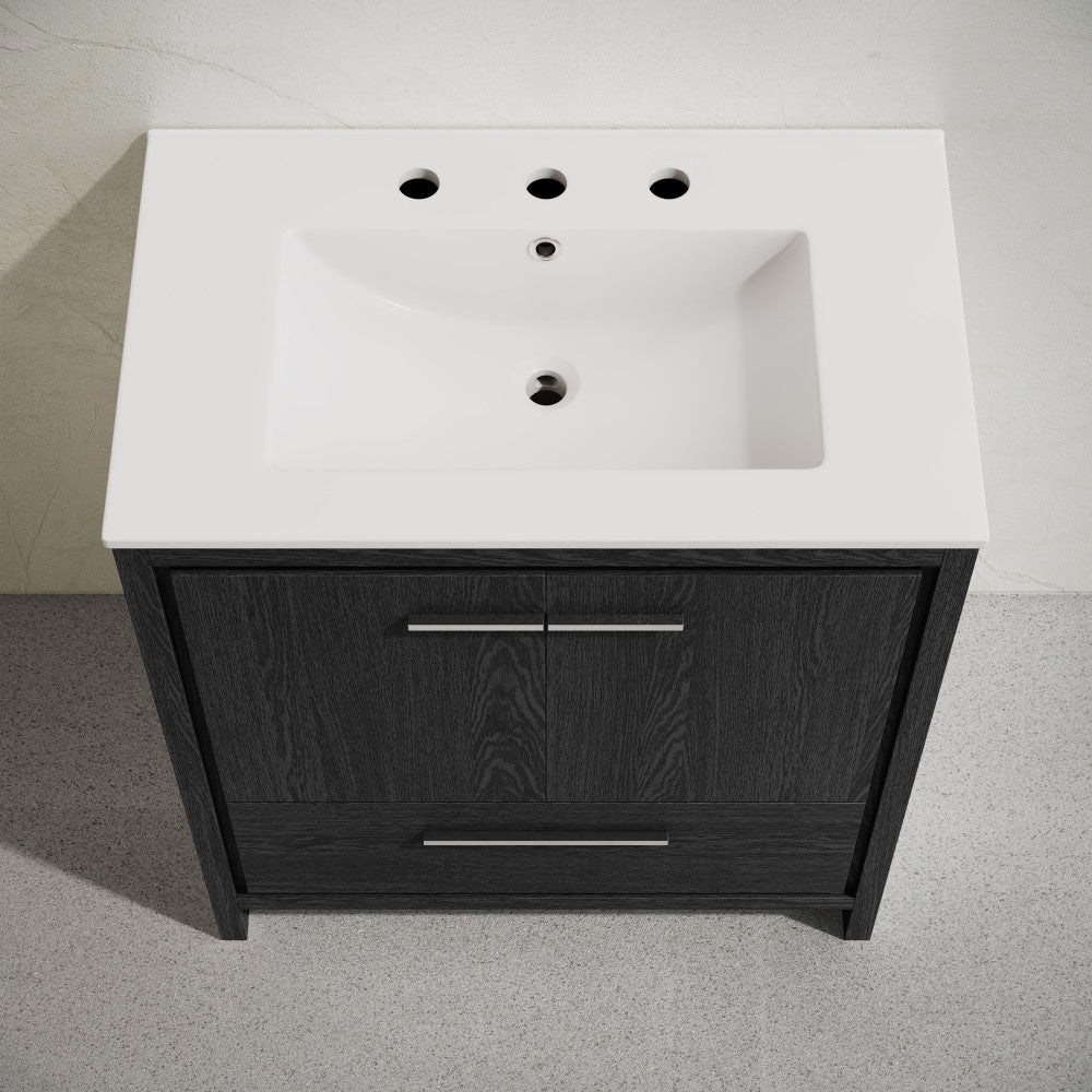Virage 30" Freestanding Bathroom Vanity in Black Oak with 3-Hole Widespread Sink Top