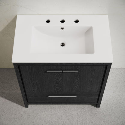 Virage 30" Freestanding Bathroom Vanity in Black Oak with 3-Hole Widespread Sink Top