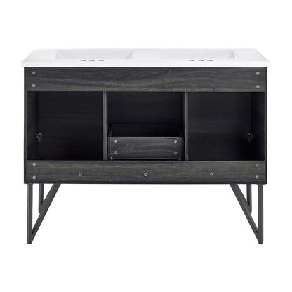 Annecy 48 in. Black Walnut, Double Basin Bathroom Vanity With White, 3-Hole Centerset Ceramic Sink Top