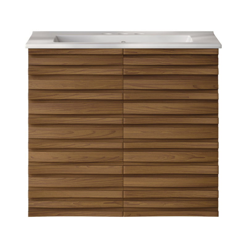 Cascade 24" Wall-Mounted Bathroom Vanity in Brown Oak with 3-Hole Centerset Sink Top